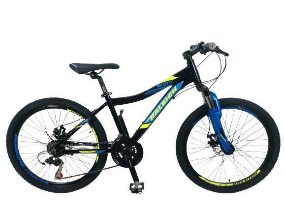Bicicleta Raleigh MTB Scout R.24 Negra Azul Amarillo