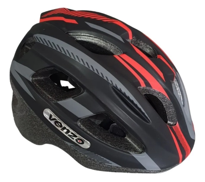 Casco Venzo Negro Rojo con Ruedita 48-54cm (S)